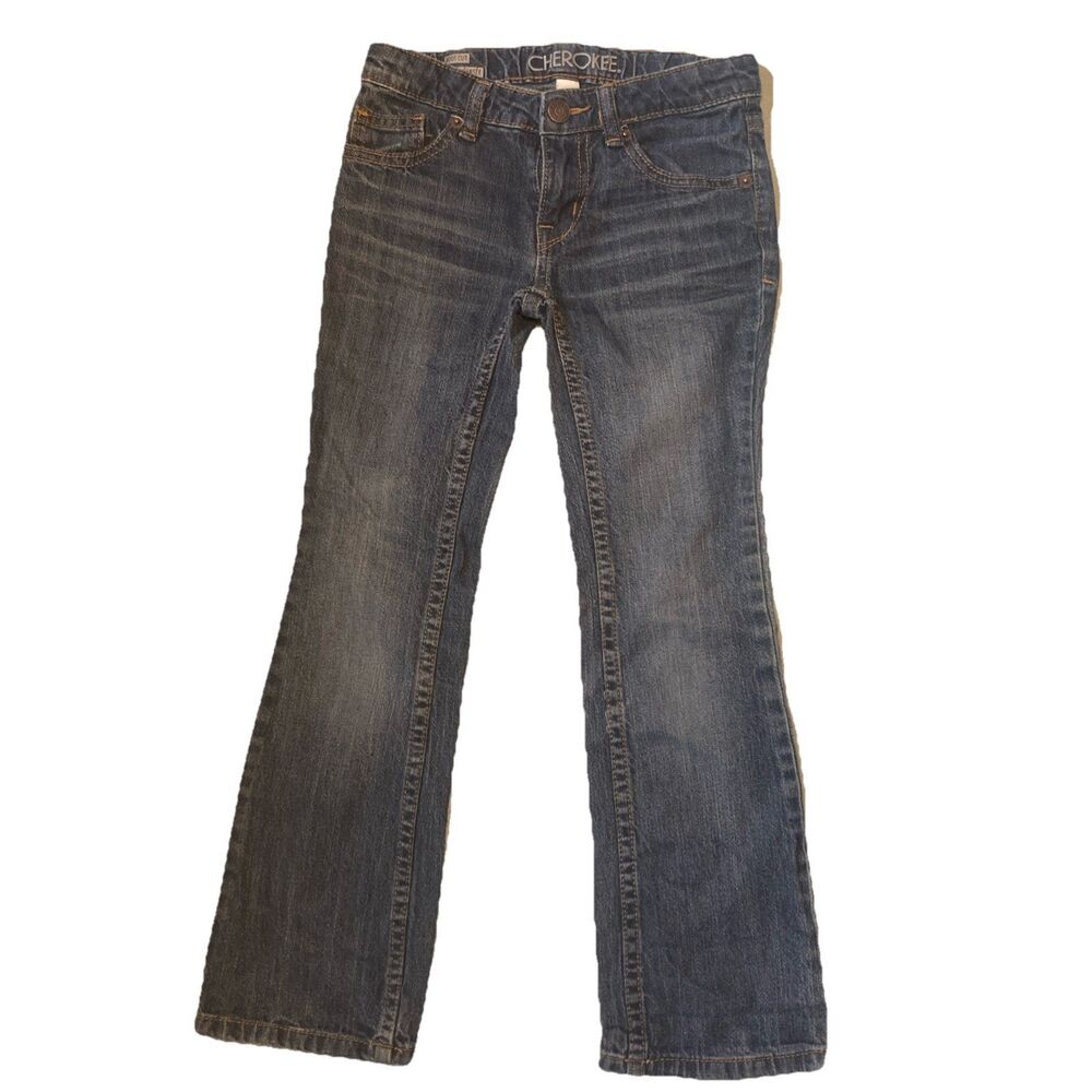 Girls 7 Cherokee Jeans, Boot cut, Adjustable waist, Snap Button, GUC
